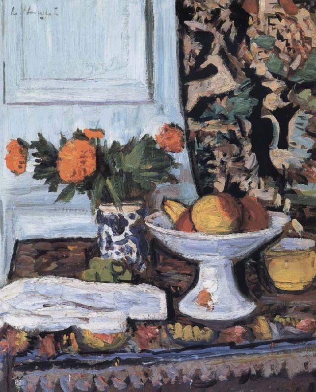 George Leslie Hunter Still Life with Fruit and Marigolds in a Chinese Vase oil painting image